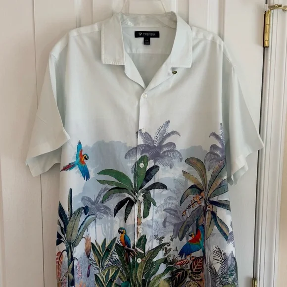 Daniel Cremieux Parrot and Palm Print Shirt - Light Blue - Picture 3 of 9